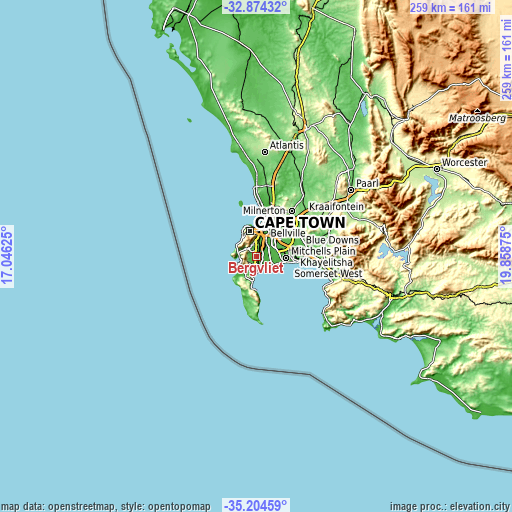 Topographic map of Bergvliet