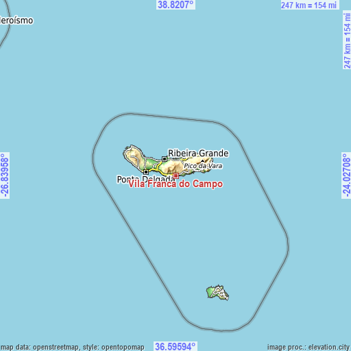 Topographic map of Vila Franca do Campo