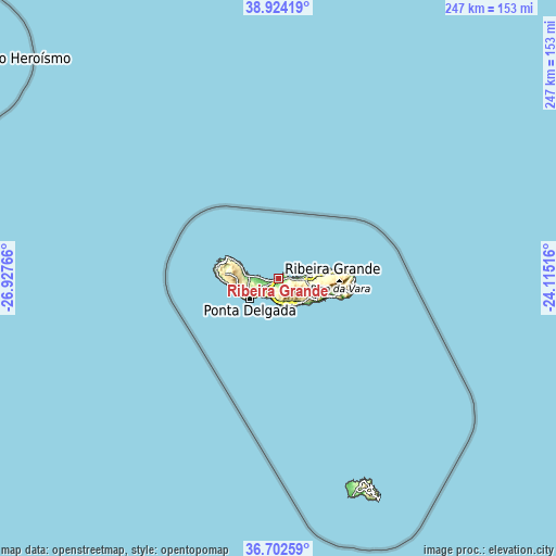 Topographic map of Ribeira Grande