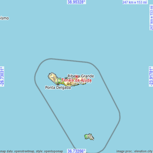 Topographic map of Fenais da Ajuda