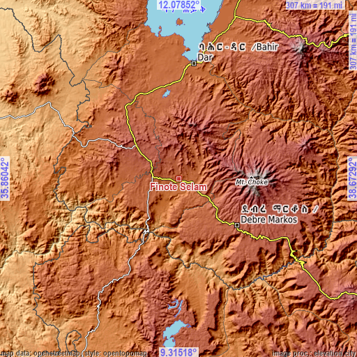 Topographic map of Finote Selam