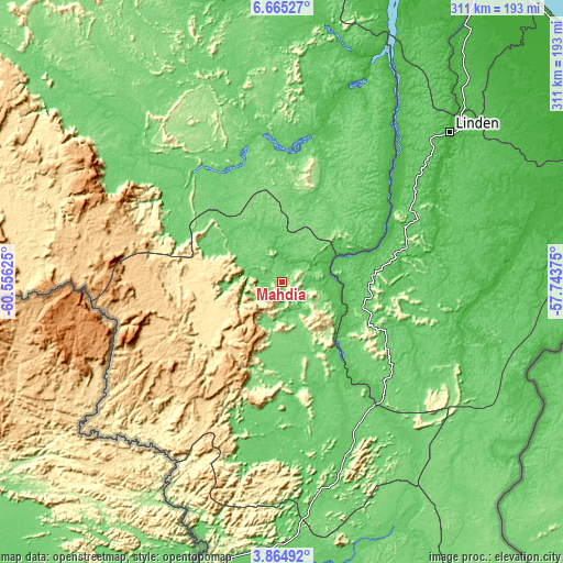 Topographic map of Mahdia