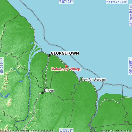 Topographic map of Mahaicony Village