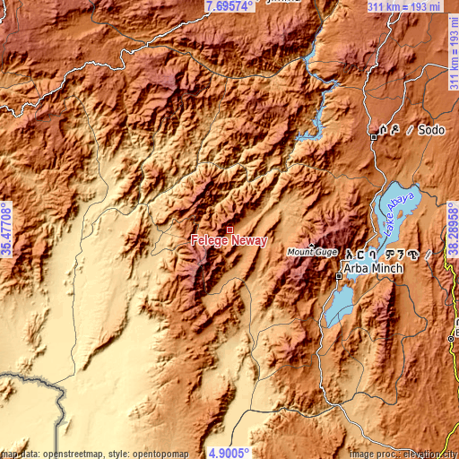 Topographic map of Felege Neway