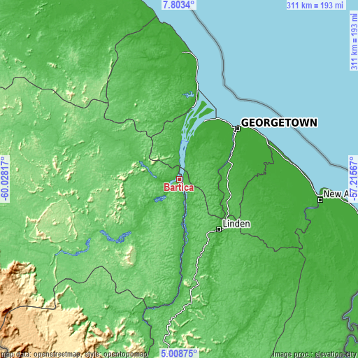 Topographic map of Bartica