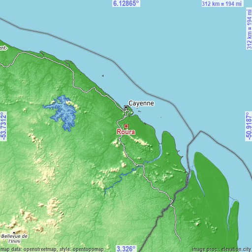 Topographic map of Roura