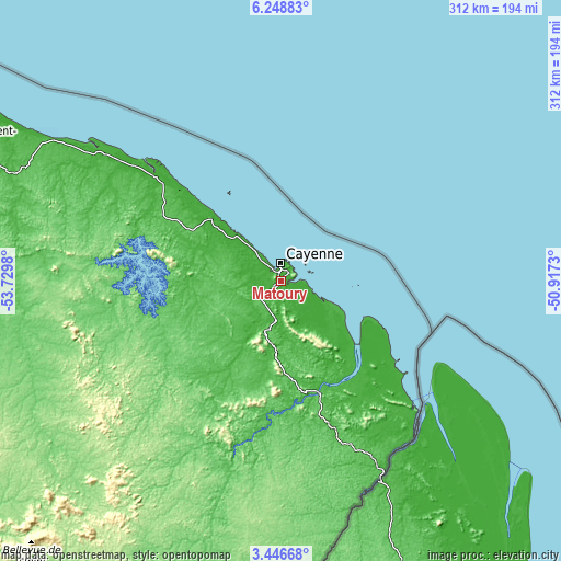 Topographic map of Matoury