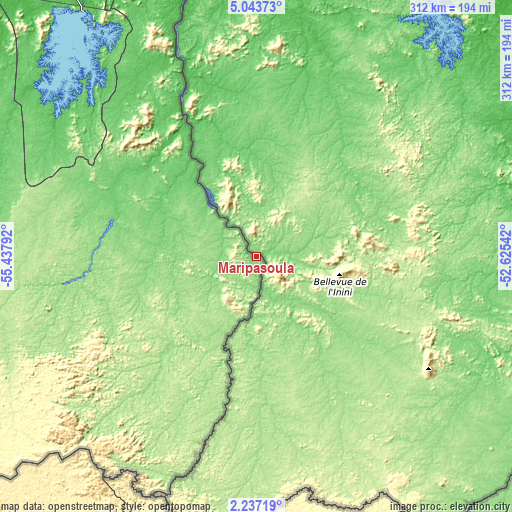 Topographic map of Maripasoula