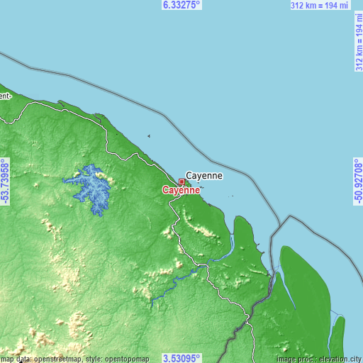 Topographic map of Cayenne