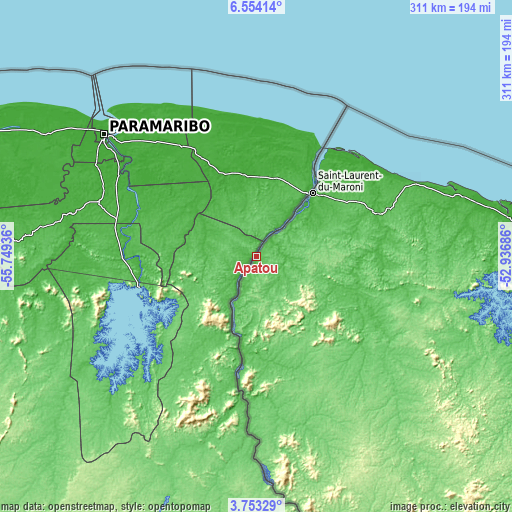 Topographic map of Apatou