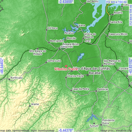 Topographic map of Vitorino Freire