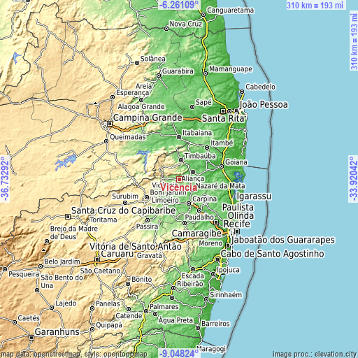 Topographic map of Vicência