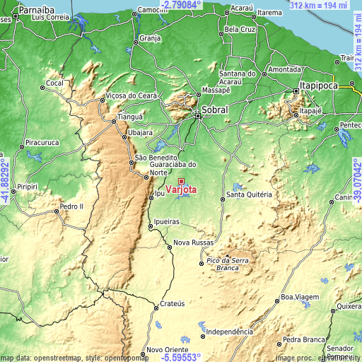 Topographic map of Varjota