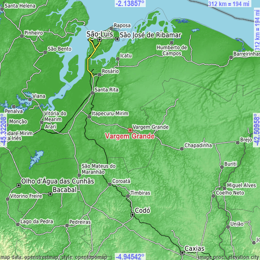 Topographic map of Vargem Grande