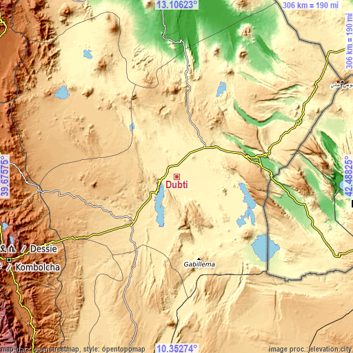 Topographic map of Dubti