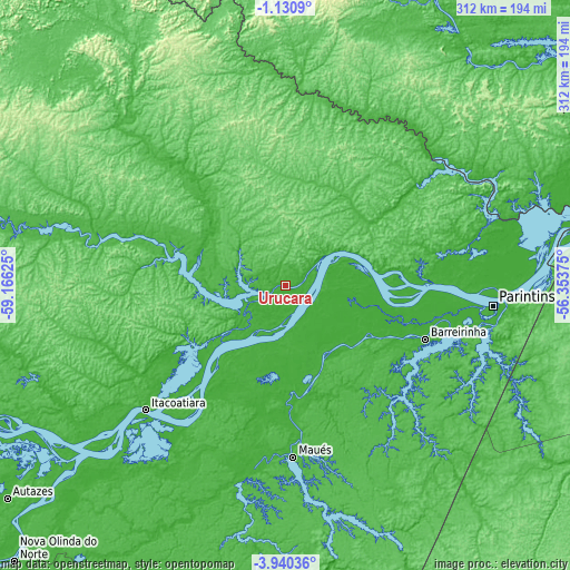 Topographic map of Urucará