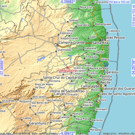 Topographic map of Umbuzeiro