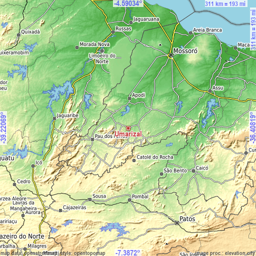 Topographic map of Umarizal