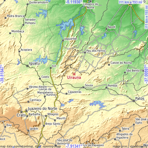 Topographic map of Uiraúna