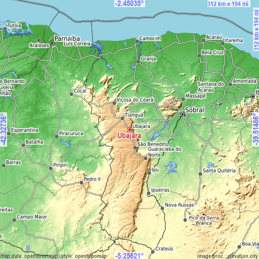 Topographic map of Ubajara