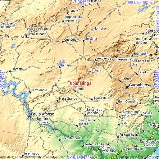 Topographic map of Tupanatinga