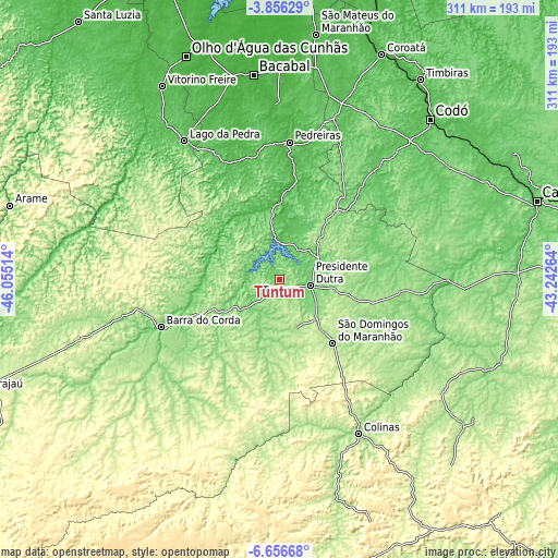 Topographic map of Tuntum