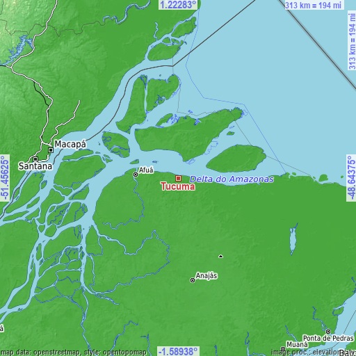 Topographic map of Tucumã