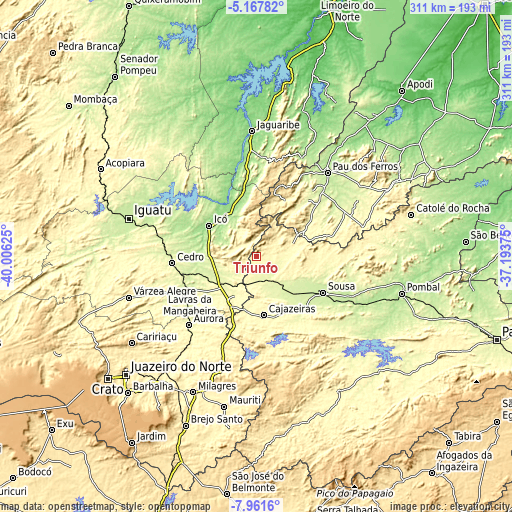 Topographic map of Triunfo