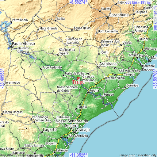 Topographic map of Traipu
