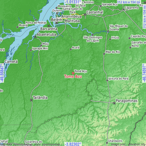 Topographic map of Tomé Açu