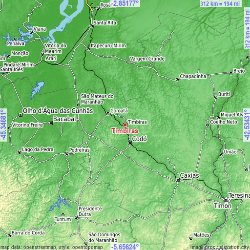 Topographic map of Timbiras