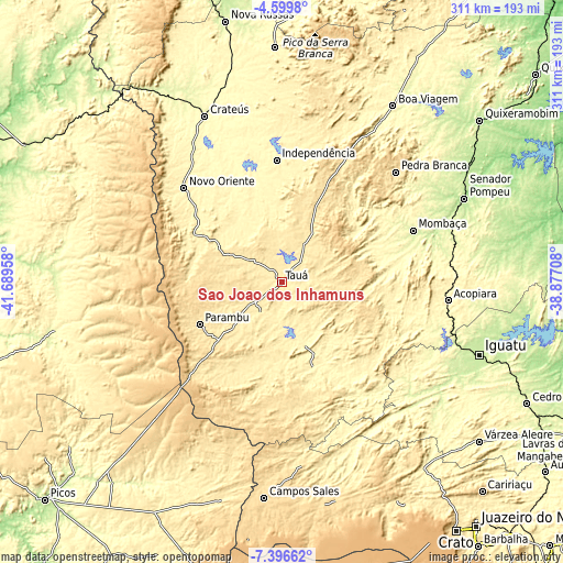 Topographic map of São João dos Inhamuns