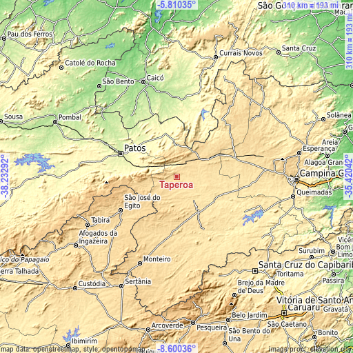 Topographic map of Taperoá