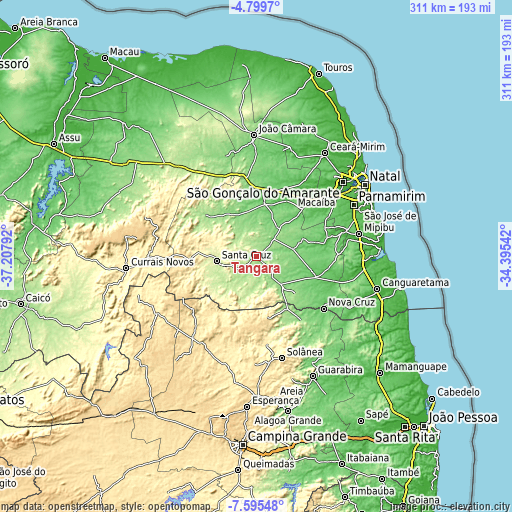 Topographic map of Tangará