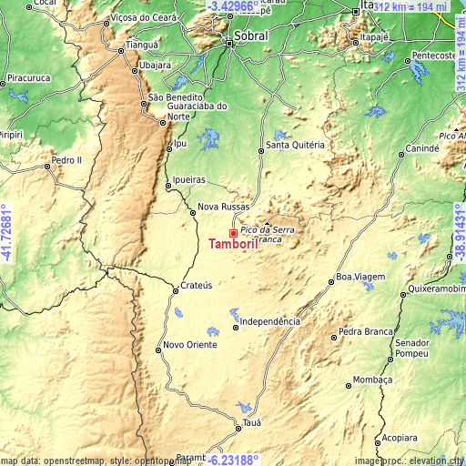 Topographic map of Tamboril