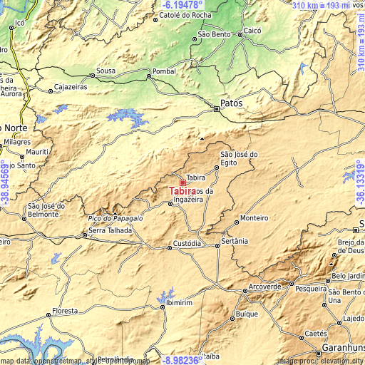 Topographic map of Tabira