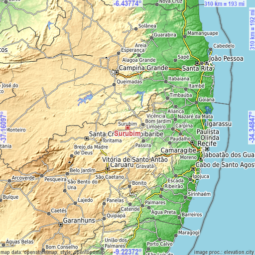 Topographic map of Surubim