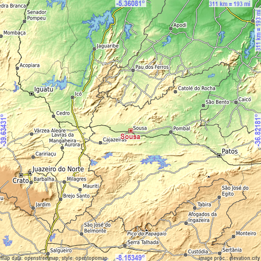 Topographic map of Sousa