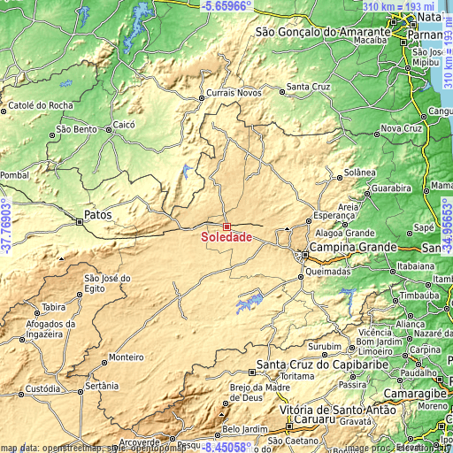 Topographic map of Soledade