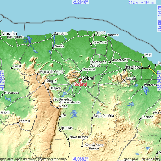 Topographic map of Sobral