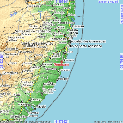 Topographic map of Sirinhaém