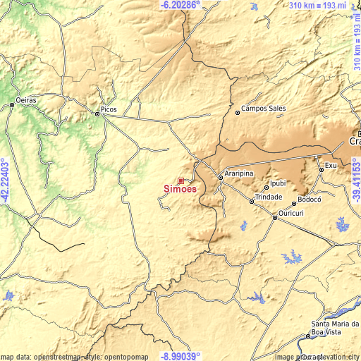 Topographic map of Simões