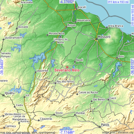 Topographic map of Severiano Melo