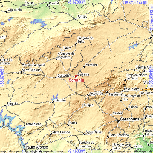 Topographic map of Sertânia