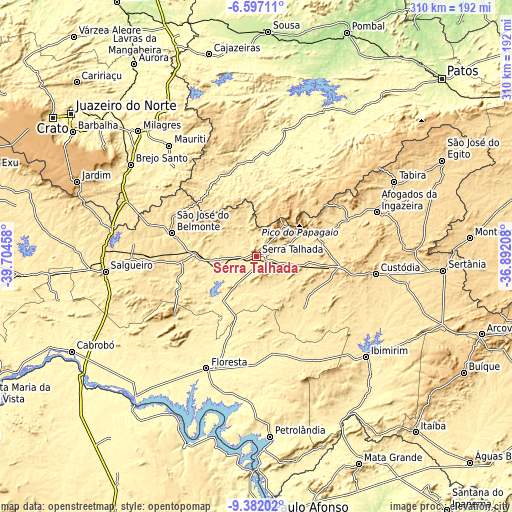 Topographic map of Serra Talhada