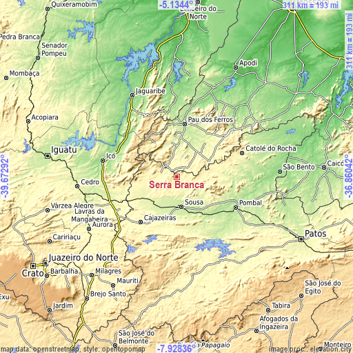 Topographic map of Serra Branca