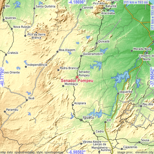 Topographic map of Senador Pompeu