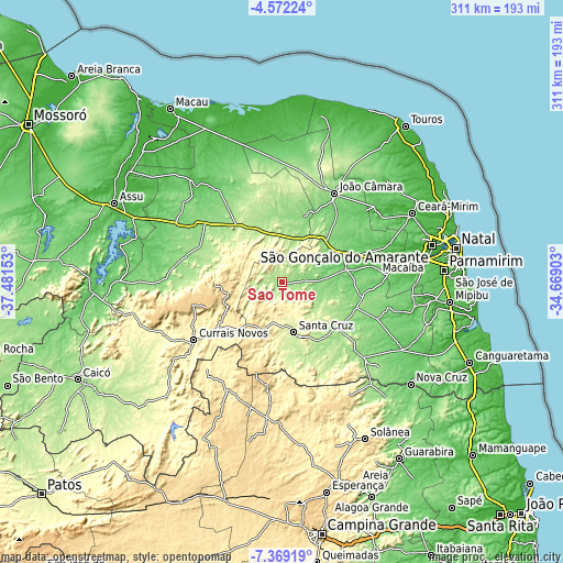 Topographic map of São Tomé