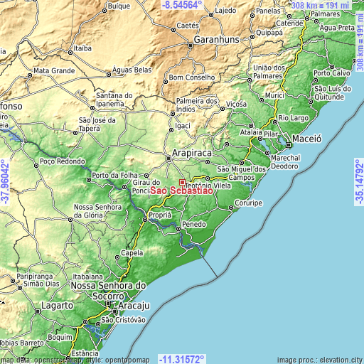 Topographic map of São Sebastião