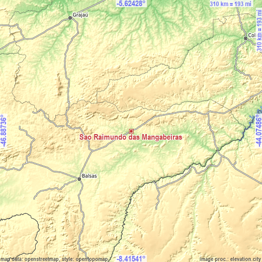 Topographic map of São Raimundo das Mangabeiras